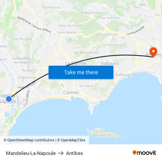 Mandelieu-La-Napoule to Antibes map