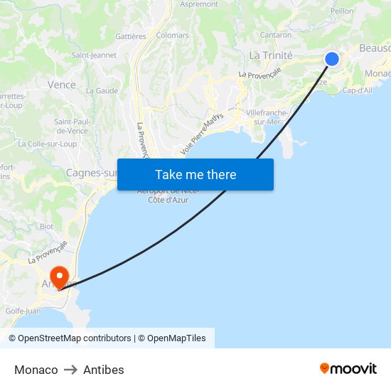 Monaco to Antibes map