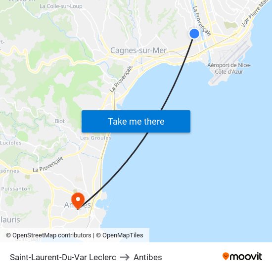 Saint-Laurent-Du-Var Leclerc to Antibes map