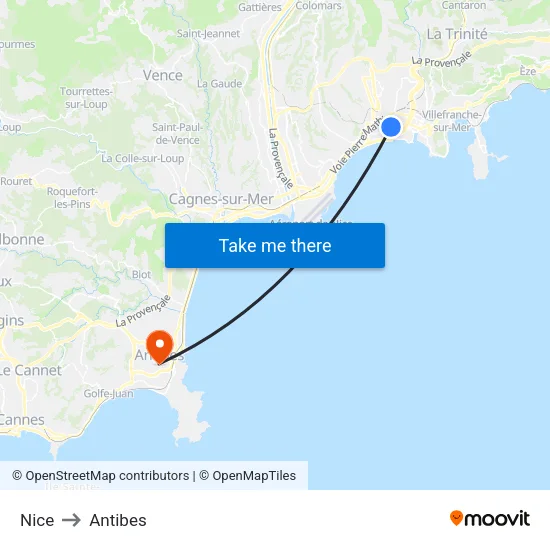 Nice to Antibes map