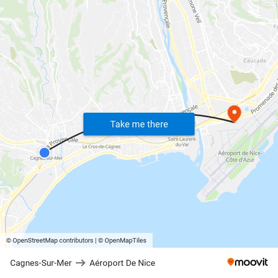 Cagnes-Sur-Mer to Aéroport De Nice map