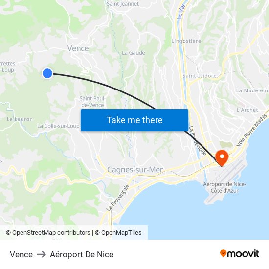 Vence to Aéroport De Nice map