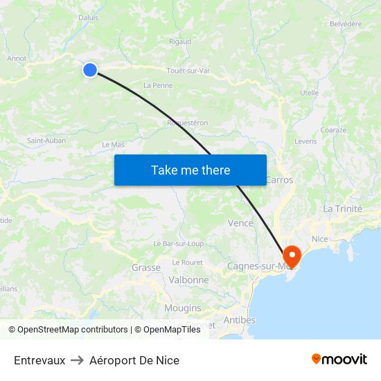 Entrevaux to Aéroport De Nice map