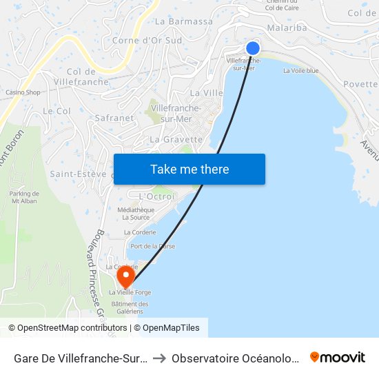 Gare De Villefranche-Sur-Mer to Observatoire Océanologique map