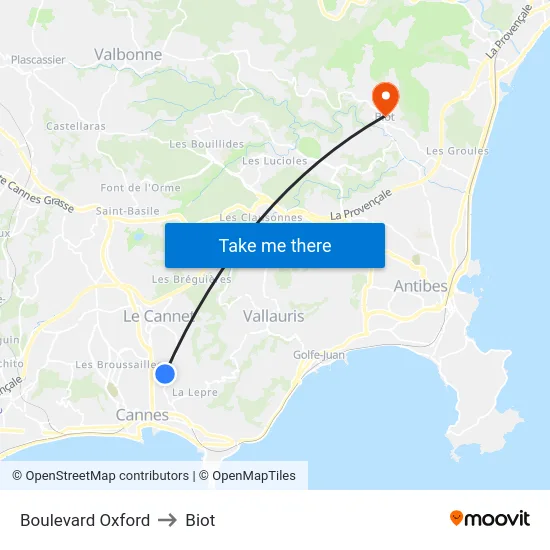Boulevard Oxford to Biot map