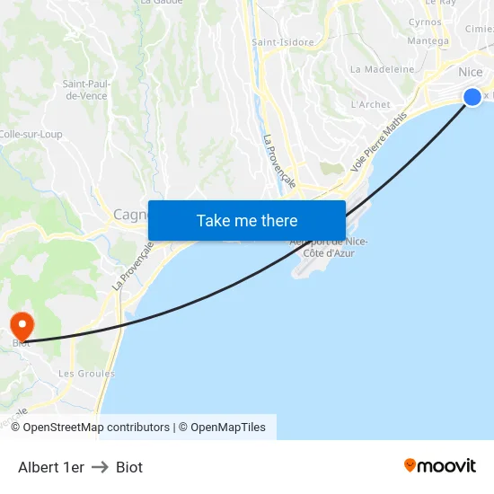 Albert 1er to Biot map