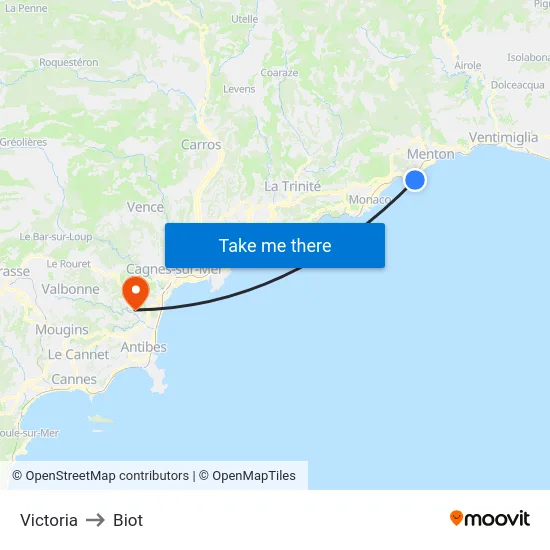 Victoria to Biot map