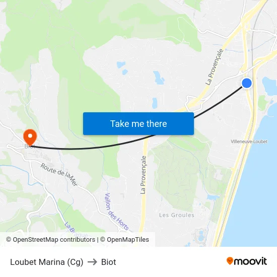 Loubet Marina (Cg) to Biot map