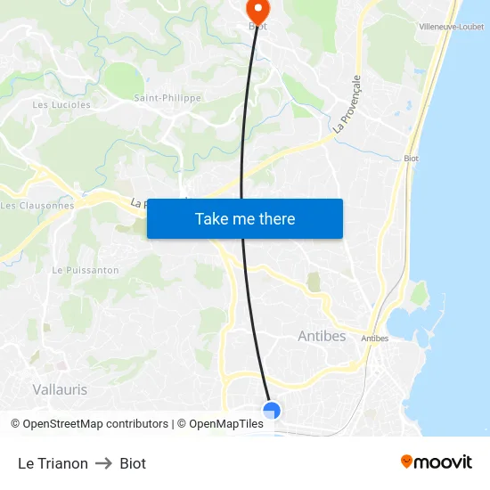 Le Trianon to Biot map