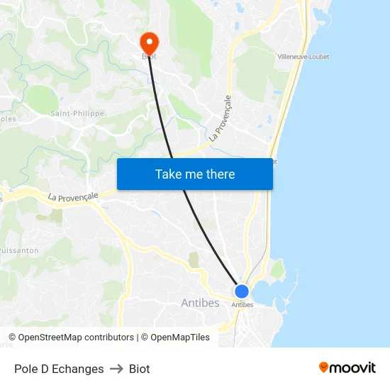 Pole D Echanges to Biot map