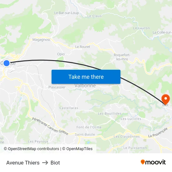 Avenue Thiers to Biot map