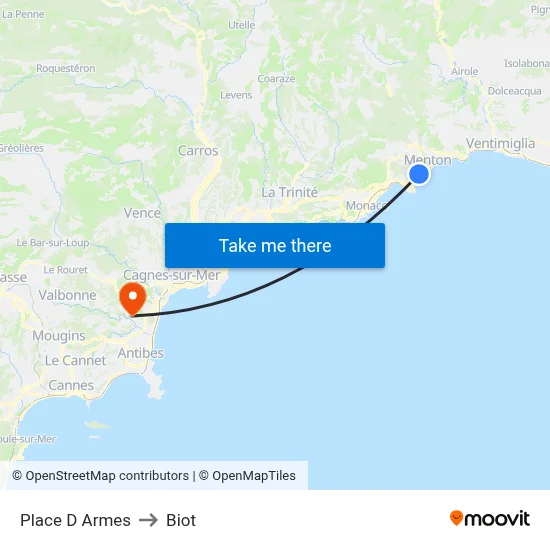 Place D Armes to Biot map