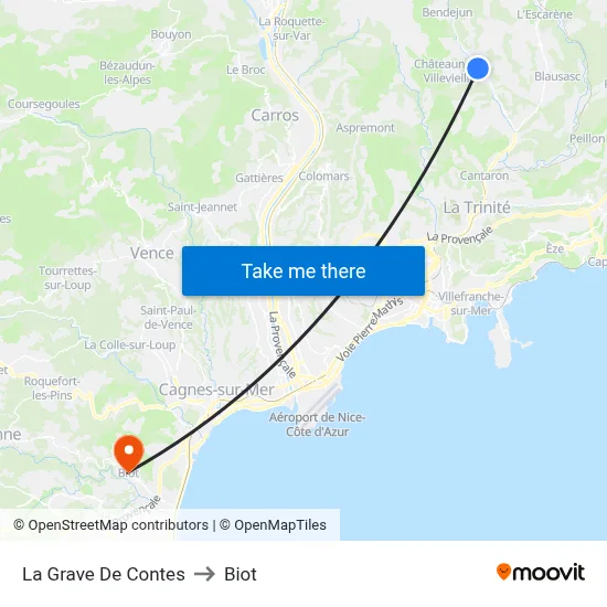 La Grave De Contes to Biot map