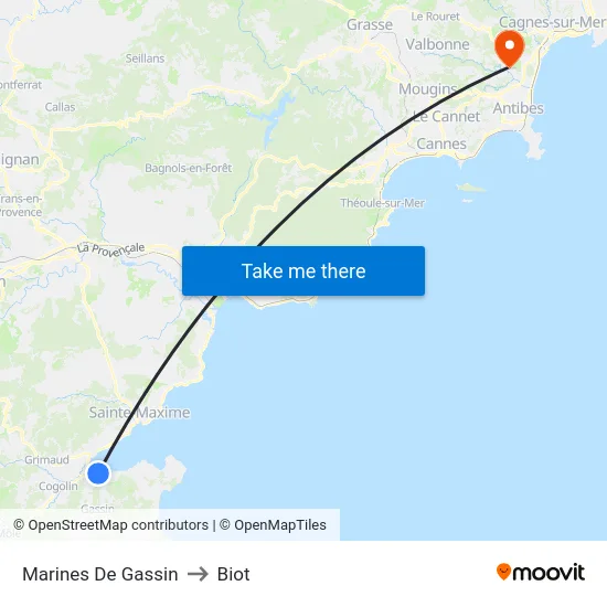 Marines De Gassin to Biot map
