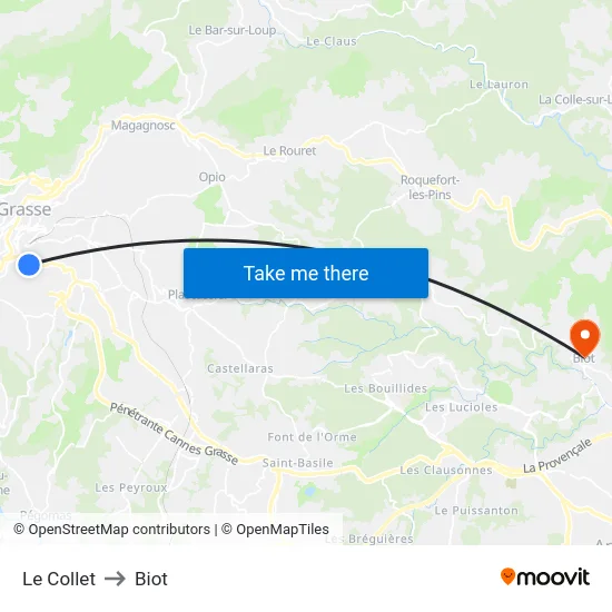 Le Collet to Biot map