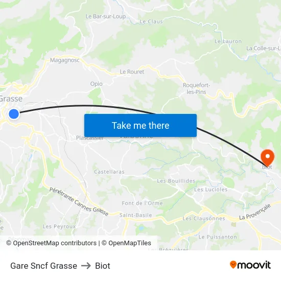 Gare Sncf Grasse to Biot map