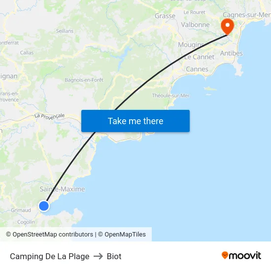 Camping De La Plage to Biot map