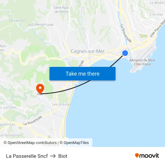 La Passerelle Sncf to Biot map