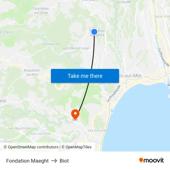 Fondation Maeght to Biot map