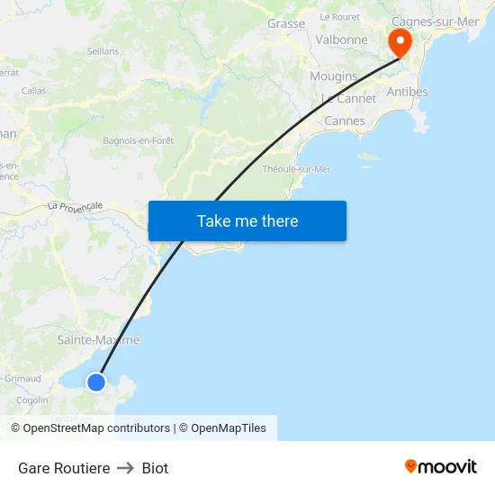 Gare Routiere to Biot map