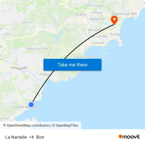 La Nartelle to Biot map