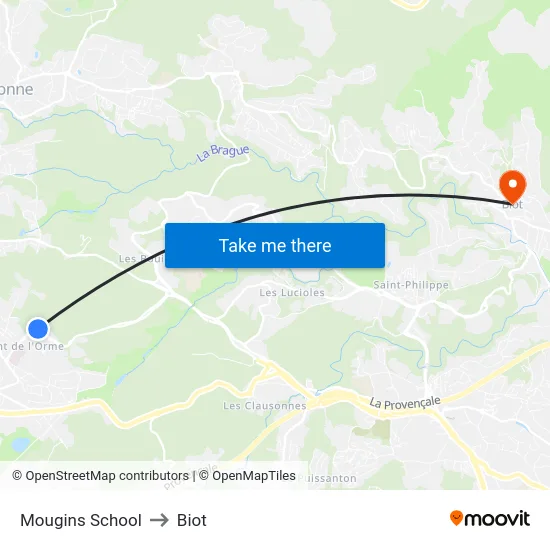 Mougins School to Biot map