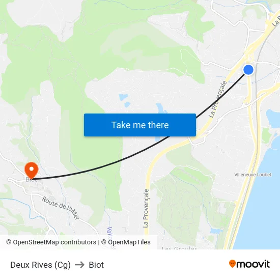 Deux Rives (Cg) to Biot map
