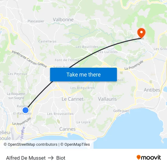 Alfred De Musset to Biot map