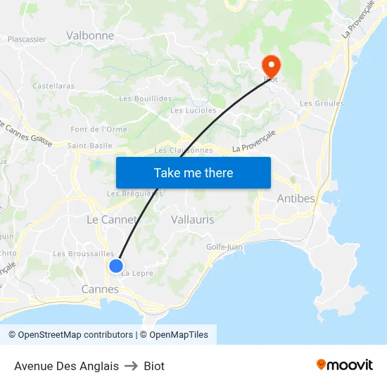 Avenue Des Anglais to Biot map