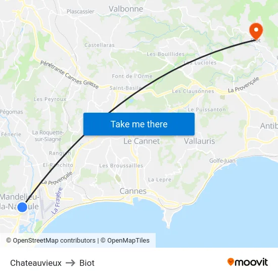 Chateauvieux to Biot map
