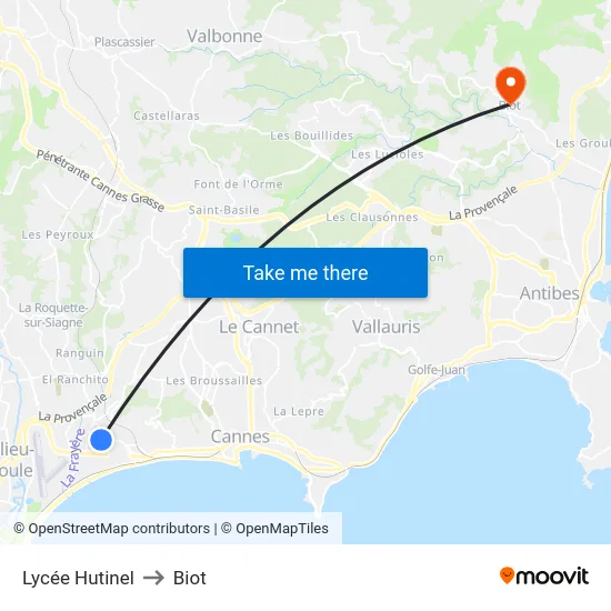 Lycée Hutinel to Biot map