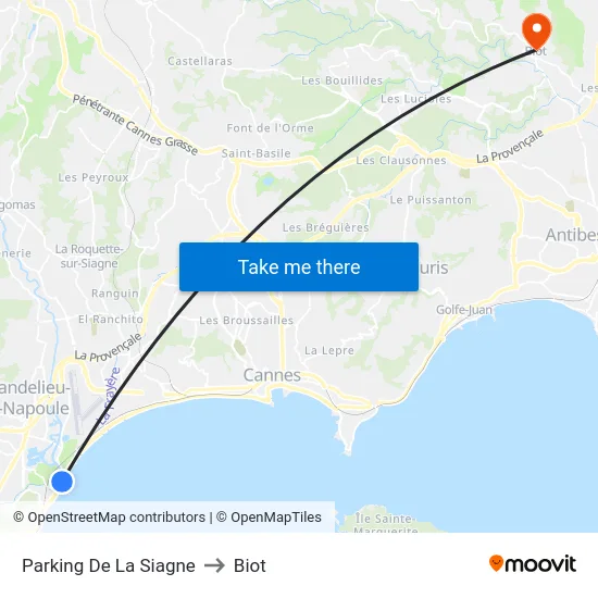 Parking De La Siagne to Biot map
