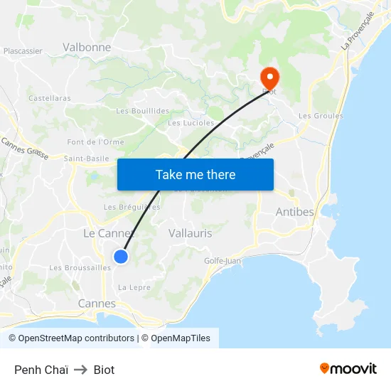 Penh Chaï to Biot map
