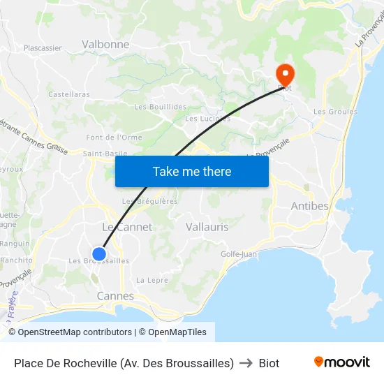 Place De Rocheville (Av. Des Broussailles) to Biot map