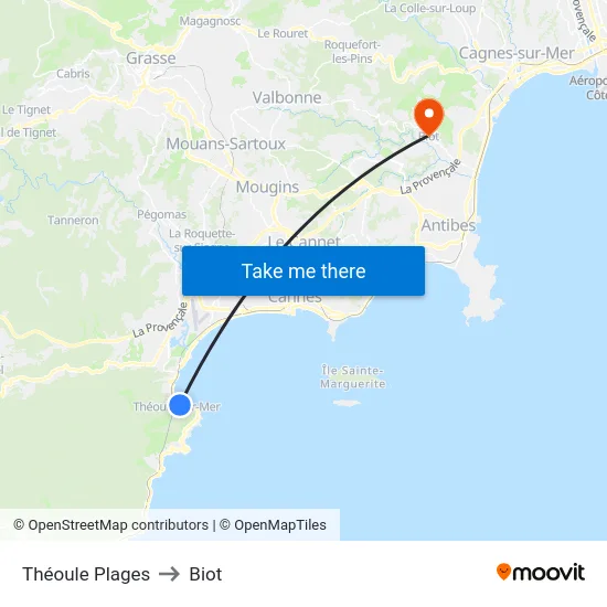 Théoule Plages to Biot map