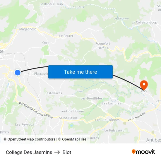 College Des Jasmins to Biot map
