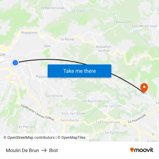 Moulin De Brun to Biot map