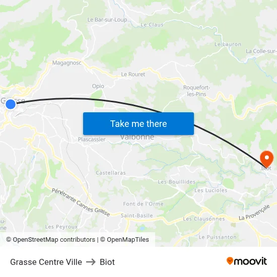 Grasse Centre Ville to Biot map