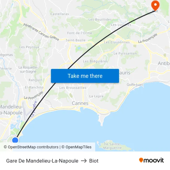 Gare De Mandelieu-La-Napoule to Biot map