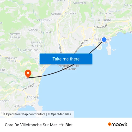 Gare De Villefranche-Sur-Mer to Biot map