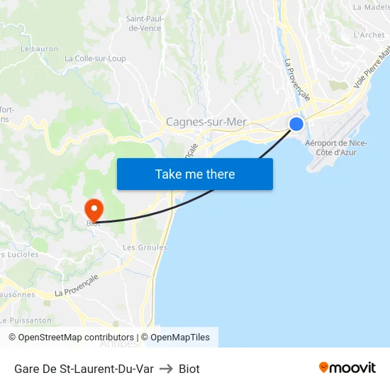 Gare De St-Laurent-Du-Var to Biot map