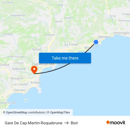 Gare De Cap-Martin-Roquebrune to Biot map