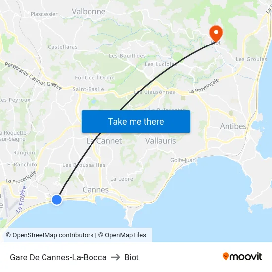 Gare De Cannes-La-Bocca to Biot map