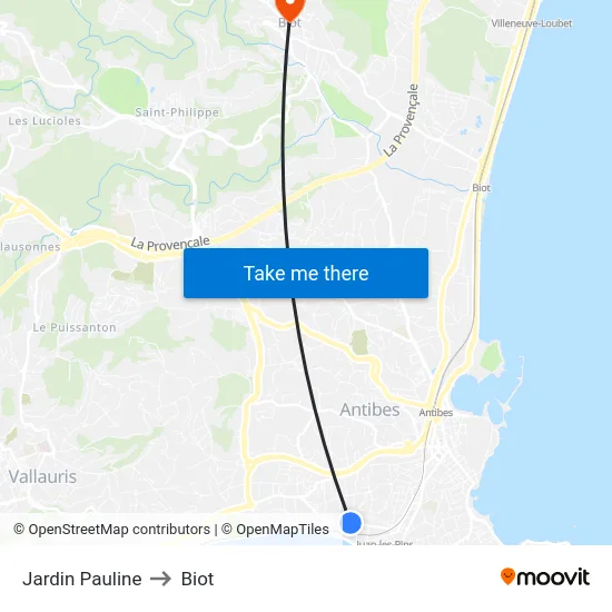 Jardin Pauline to Biot map