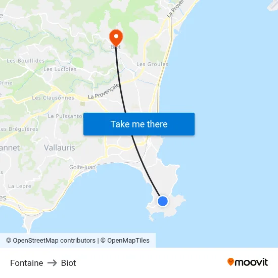 Fontaine to Biot map