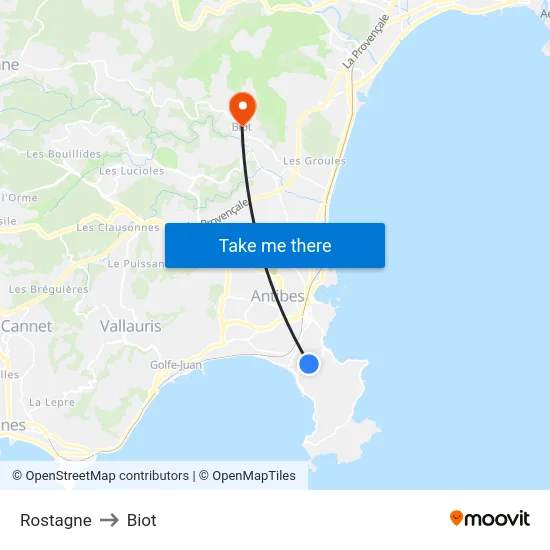 Rostagne to Biot map