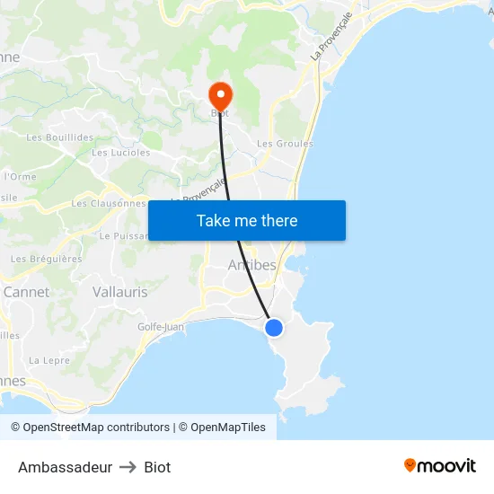 Ambassadeur to Biot map