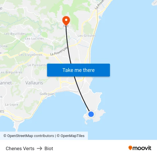 Chenes Verts to Biot map