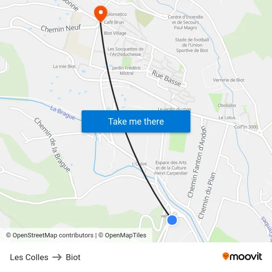 Les Colles to Biot map