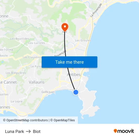 Luna Park to Biot map